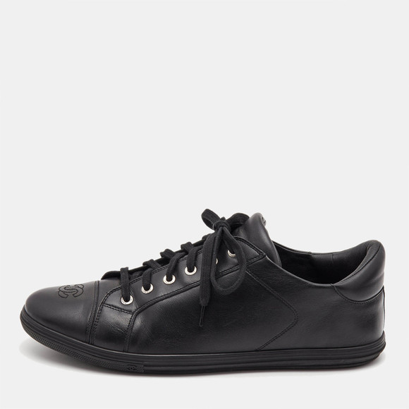 Chanel Black Leather CC Cap Toe Low Top Sneakers Size 44 - Picture 1 of 9